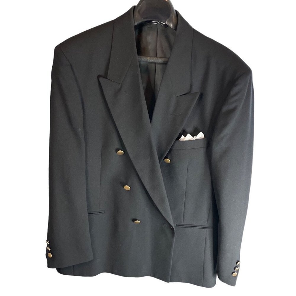 Henry Grethel Black Double Breasted Gold Button Suit Coat Jacket Sz 46